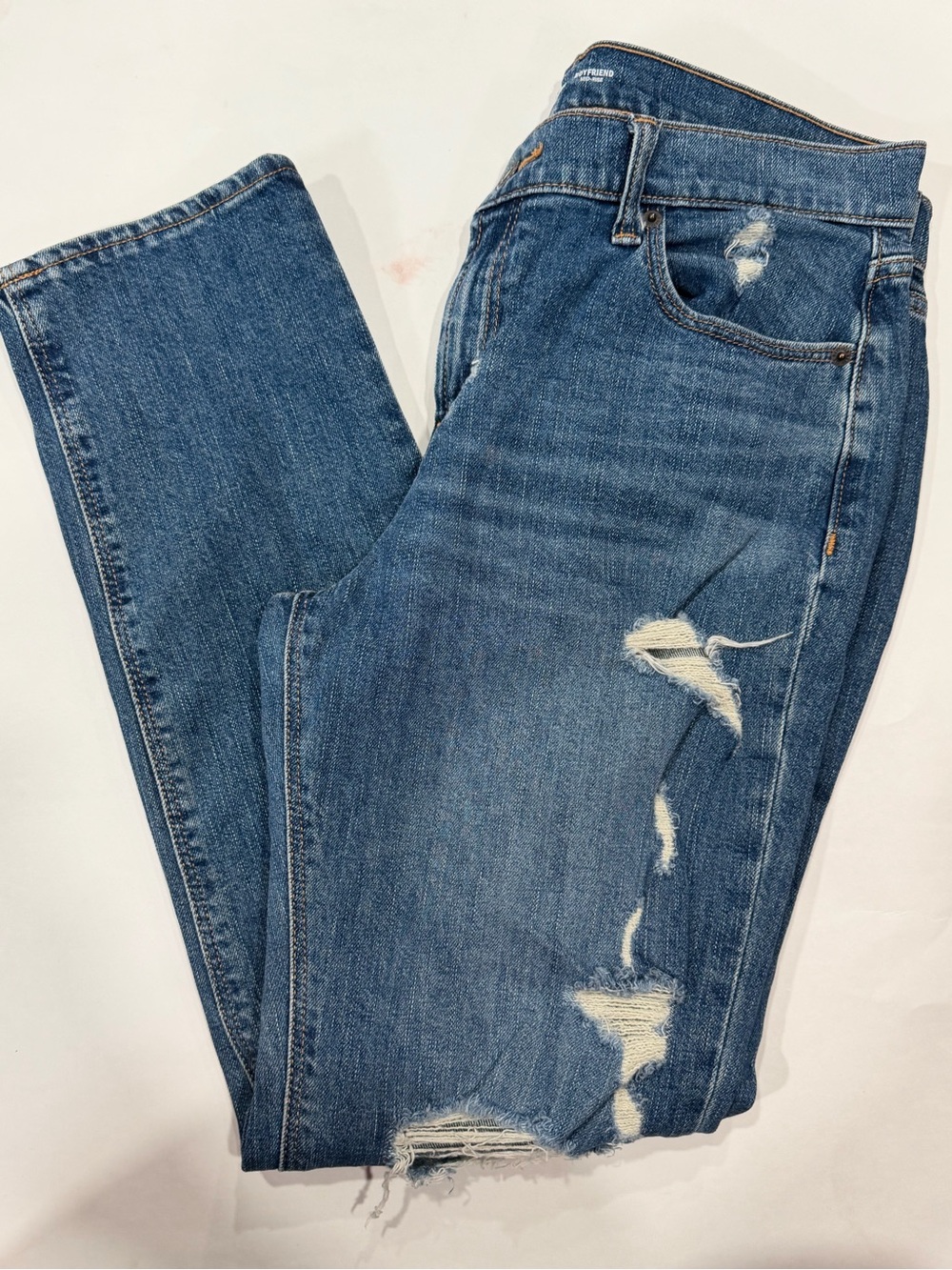 Old Navy Mid-Rise Boyfriend Fit Classic Distressed Women's Blue Jeans - Size 4